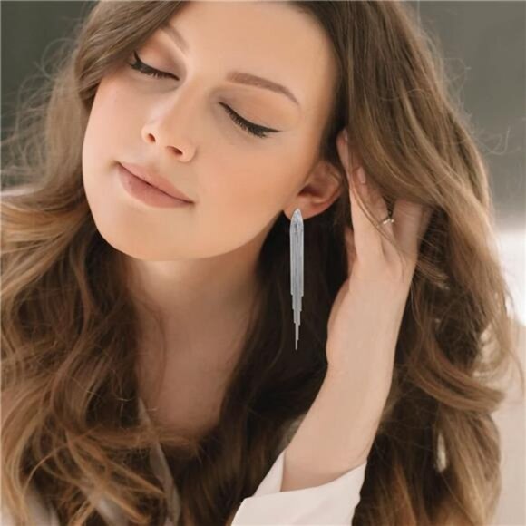 Gold Long Dangle Drop Earrings for Woman,Punk Sleek Metal Chain Tassel - Picture 13 of 14